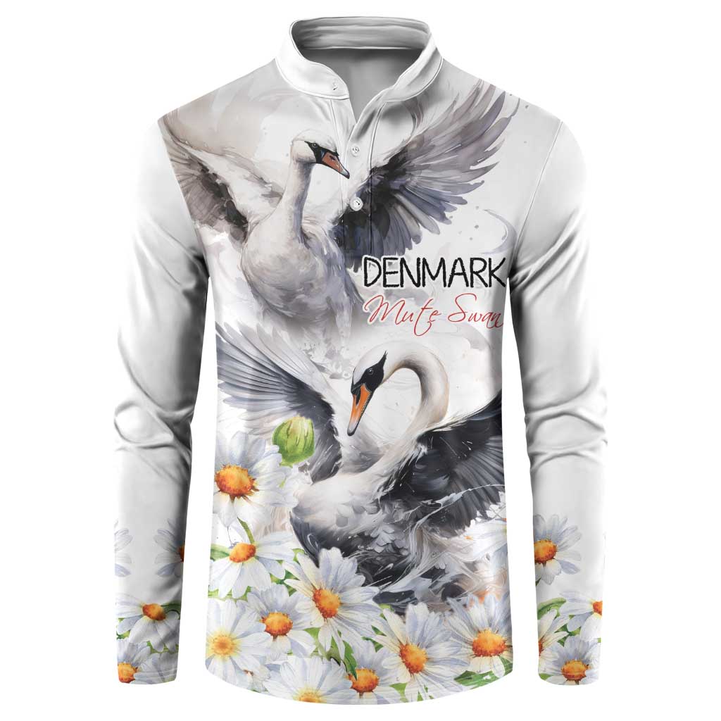 White button-front sweatshirt with mute swan and daisy floral print
