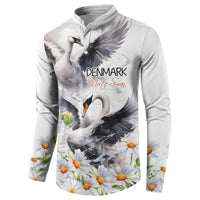 White button-front sweatshirt featuring mute swan and daisy floral print