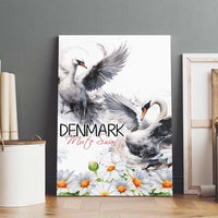 Canvas wall art of gray mute swans with Denmark Mute Swan lettering and daisy flowers