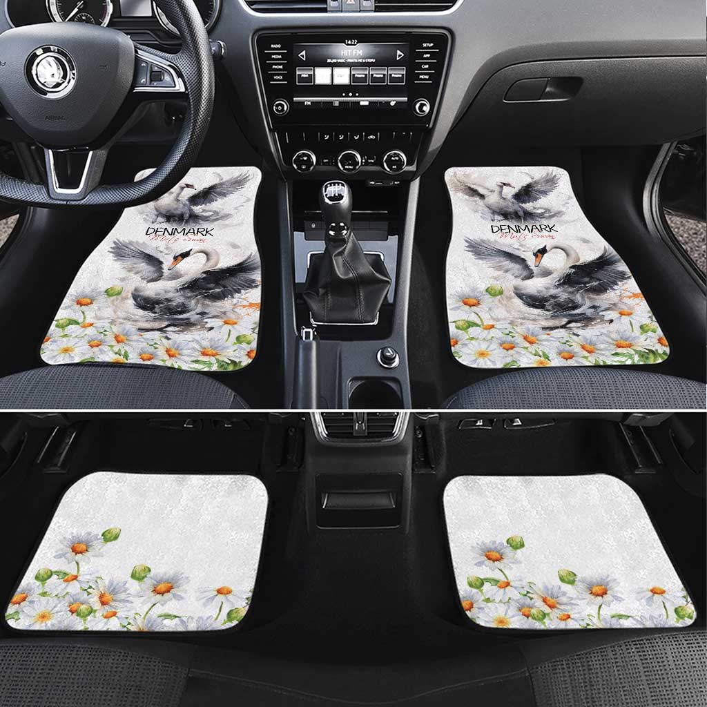 Denmark Mute Swan Car Mats With Chamomile Daisy Flowers LT9 - Wonder Print Shop