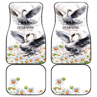 Set of four white car floor mats with mute swan and chamomile daisy floral print