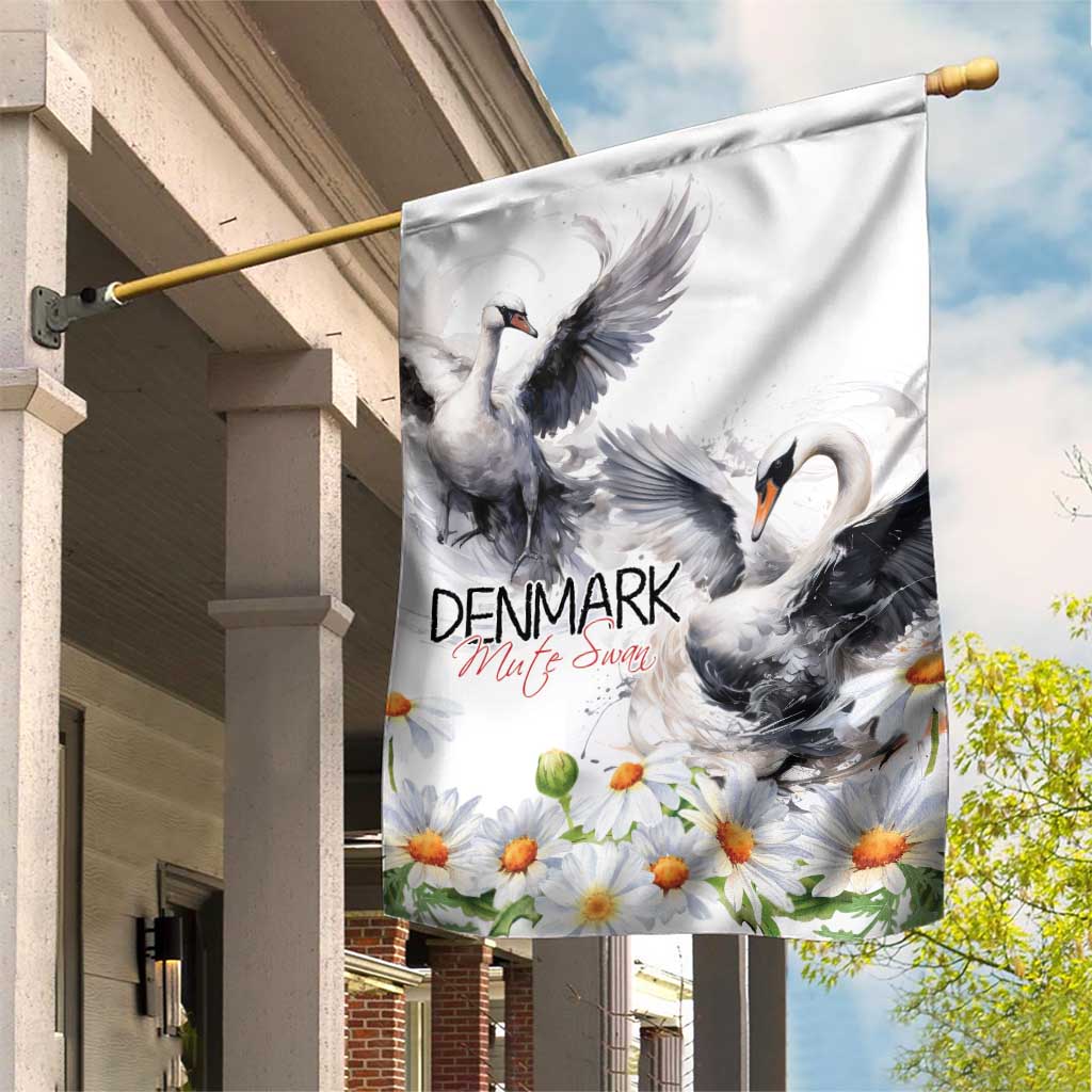 Denmark Mute Swan Garden Flag With Chamomile Daisy Flowers - Wonder Print Shop