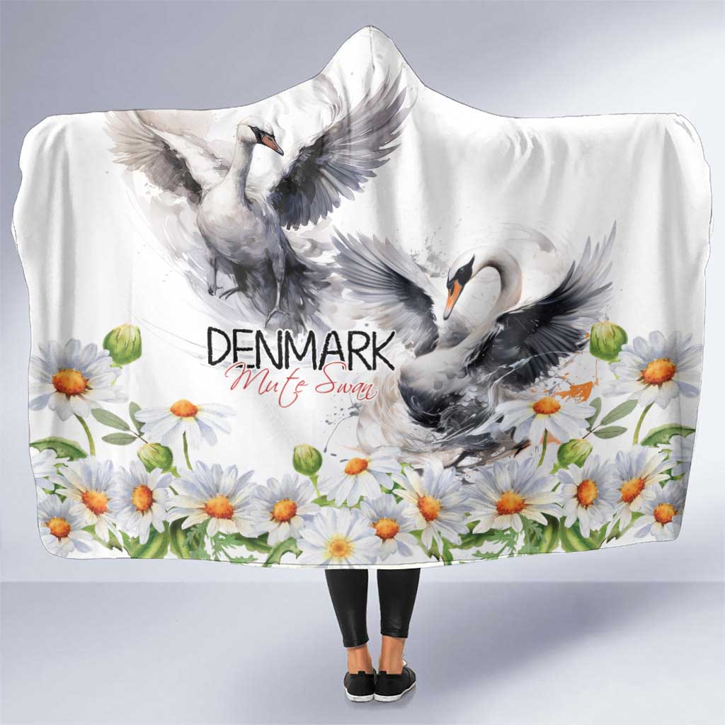 Denmark Mute Swan Hooded Blanket Wth Chamomile Daisy Flowers