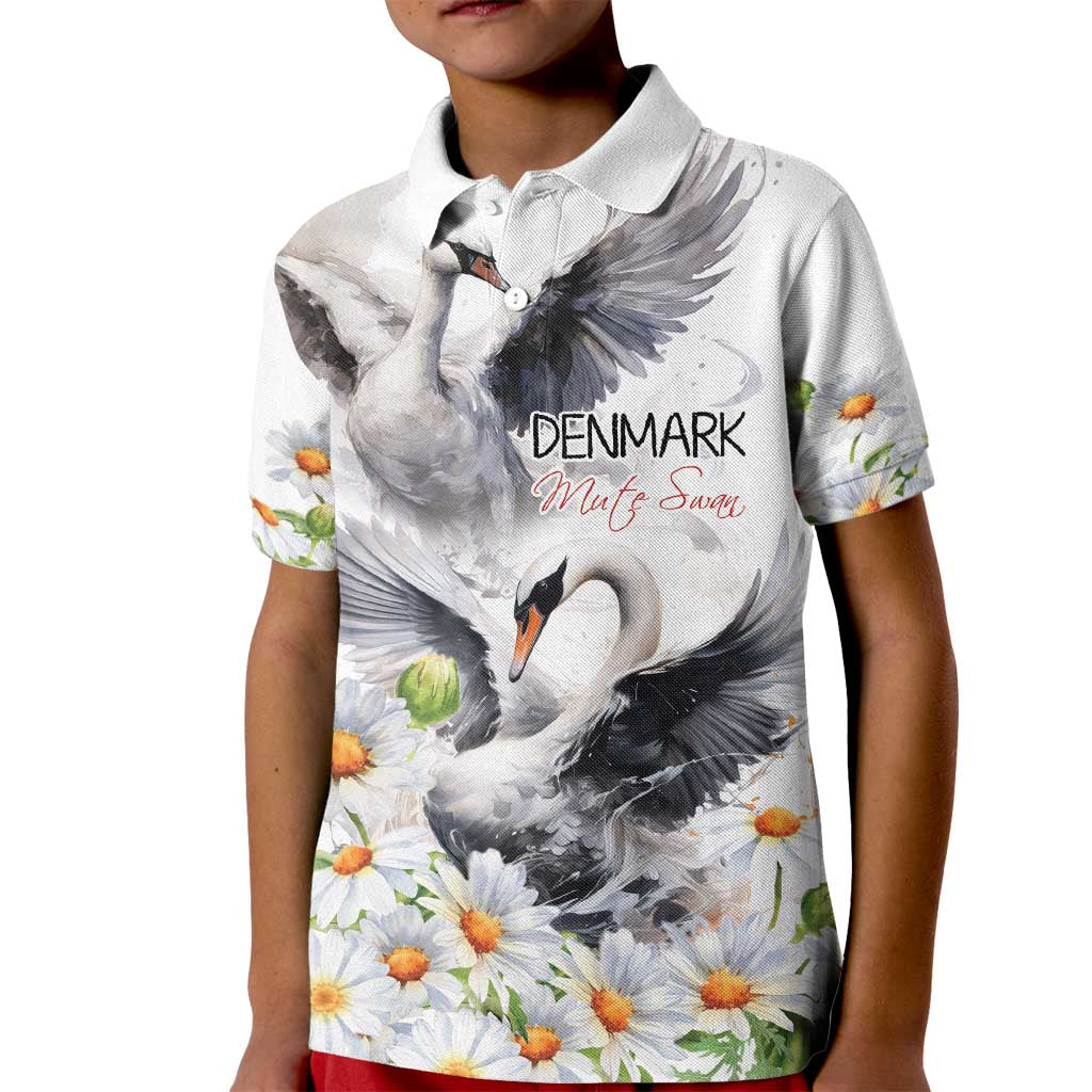 Denmark Mute Swan Kid Polo Shirt With Chamomile Daisy Flowers - Wonder Print Shop