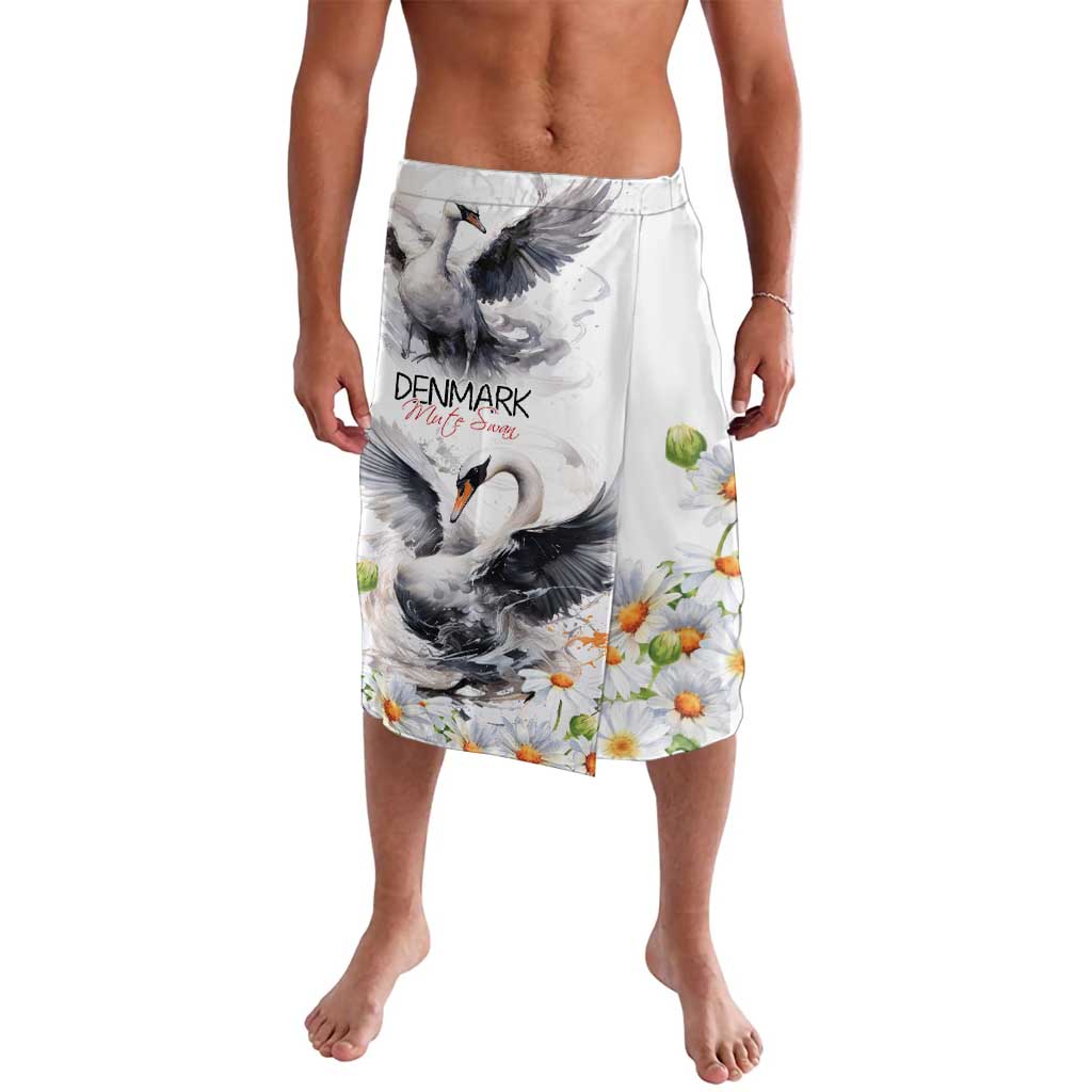 White swan and chamomile daisy printed lavalava with elastic waistband
