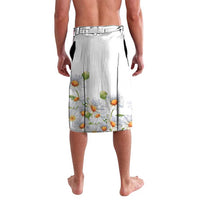 White swan and flower printed lavalava with stitched waistband