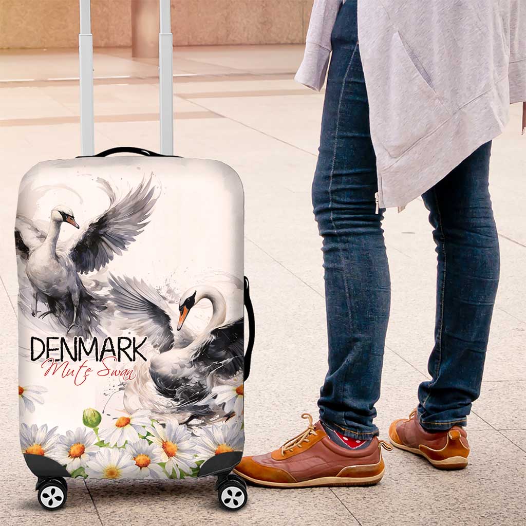 Denmark Mute Swan Luggage Cover With Chamomile Daisy Flowers - Wonder Print Shop