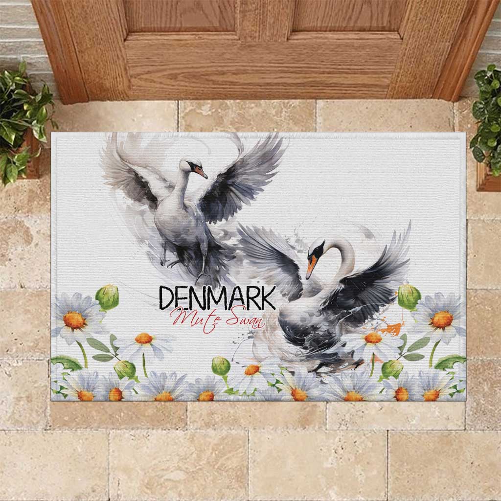 Denmark Mute Swan Rubber Doormat Wth Chamomile Daisy Flowers