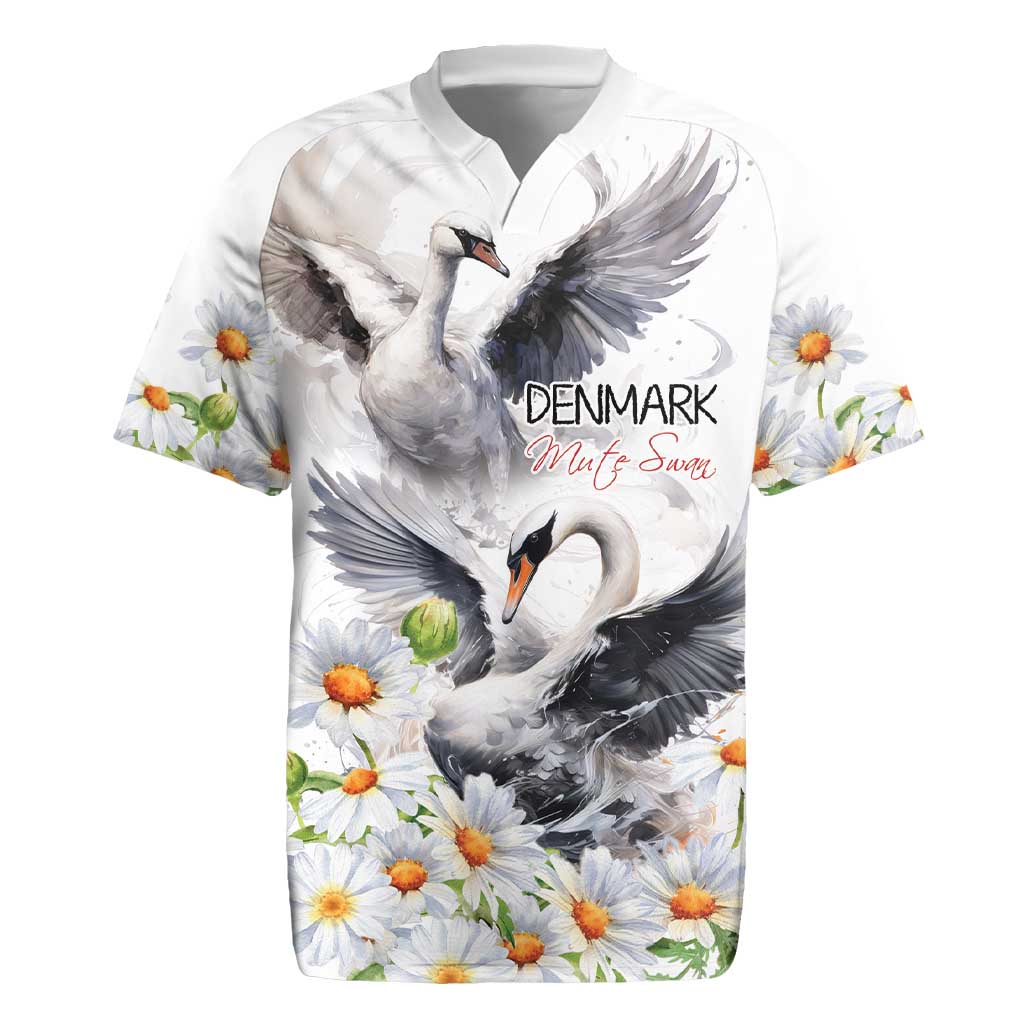 Denmark Mute Swan Rugby Jersey Wth Chamomile Daisy Flowers