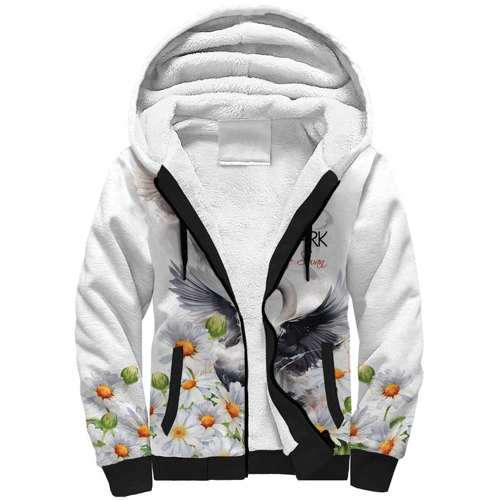 Denmark Mute Swan Sherpa Hoodie Wth Chamomile Daisy Flowers