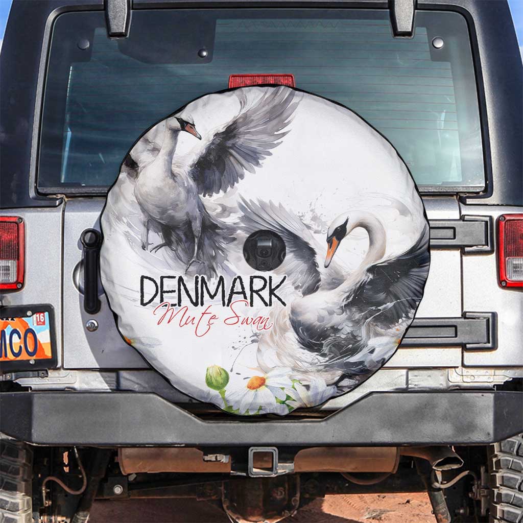 Denmark Mute Swan Spare Tire Cover Wth Chamomile Daisy Flowers