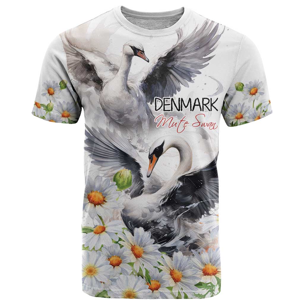 Denmark Mute Swan T Shirt Wth Chamomile Daisy Flowers