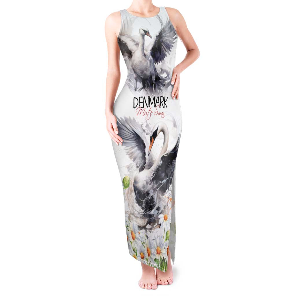 Denmark Mute Swan Tank Maxi Dress Wth Chamomile Daisy Flowers