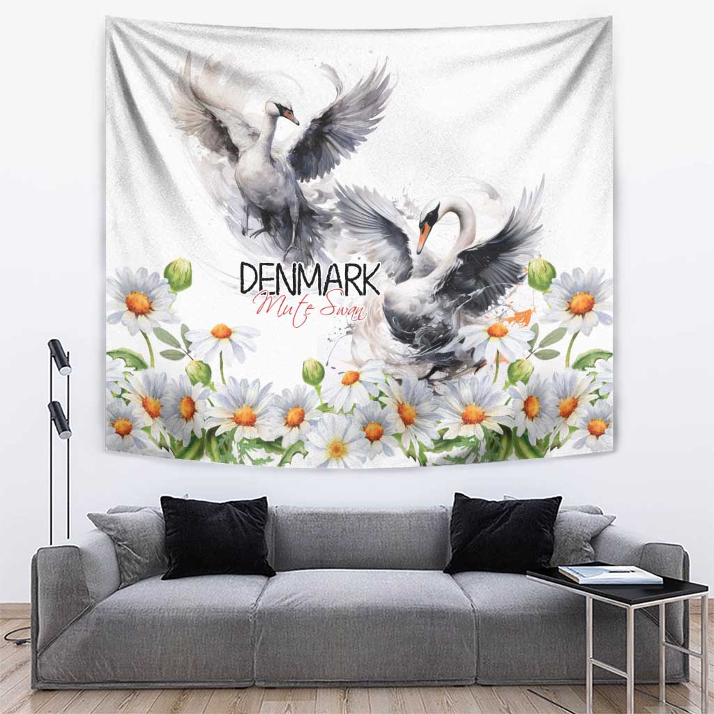 Denmark Mute Swan Tapestry Wth Chamomile Daisy Flowers