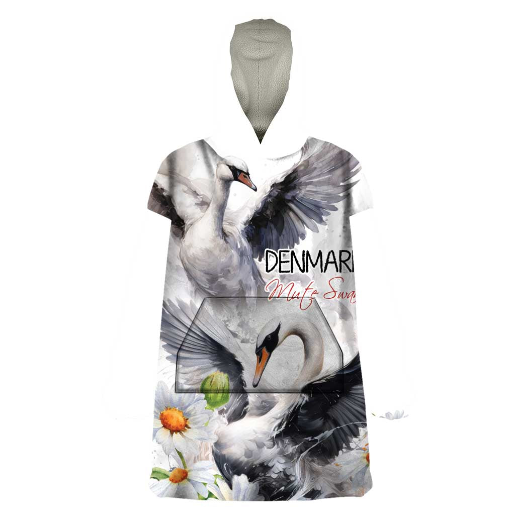 Denmark Mute Swan Wearable Blanket Hoodie With Chamomile Daisy Flowers - Wonder Print Shop