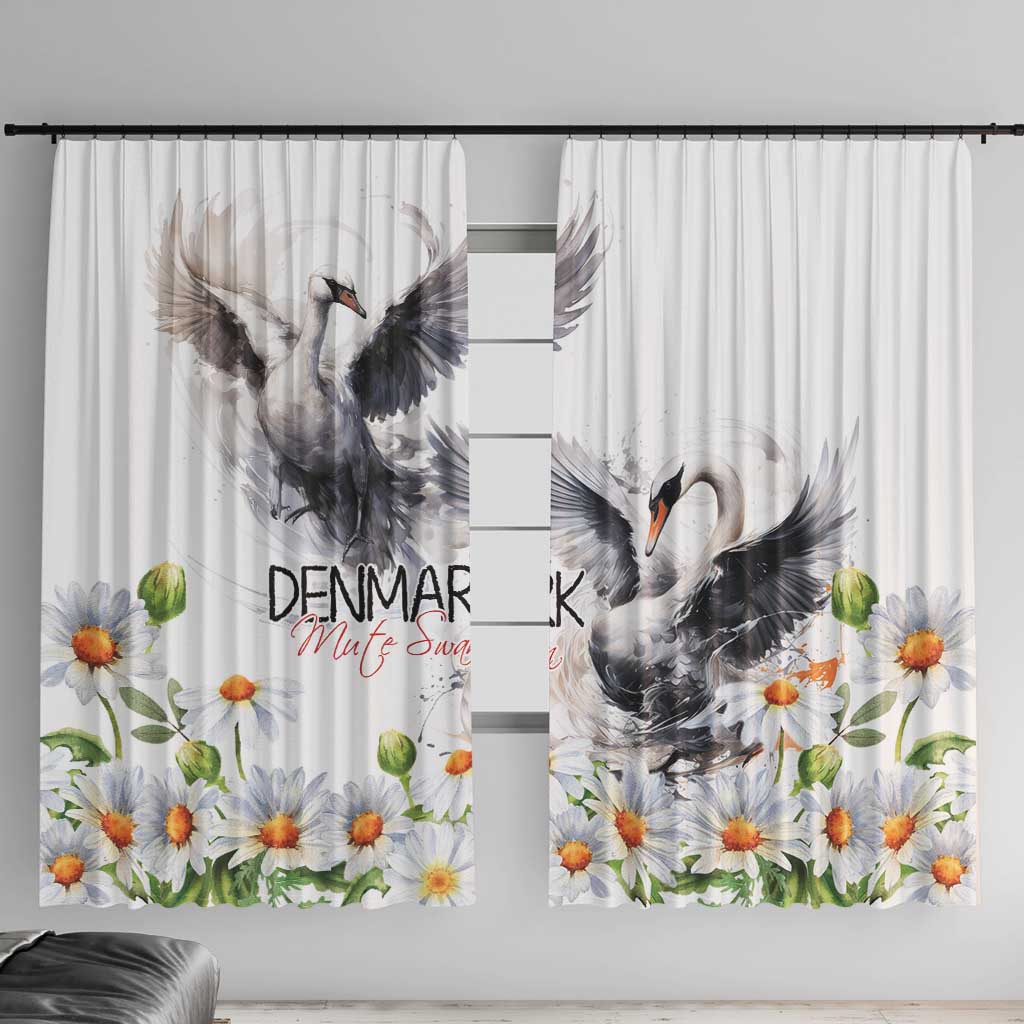 Denmark Mute Swan Window Curtain Wth Chamomile Daisy Flowers