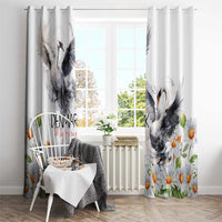 White curtain with tall mute swan design and scattered chamomile daisy flowers.