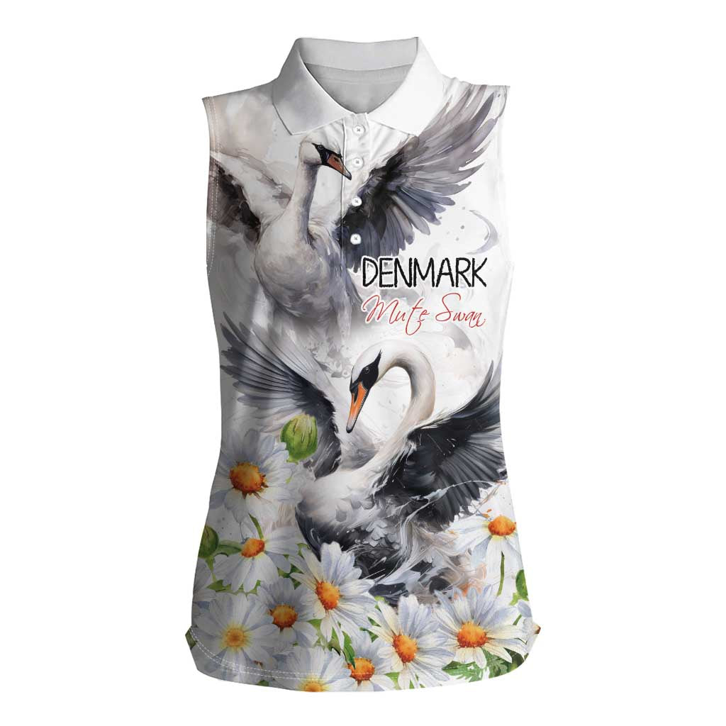 Denmark Mute Swan Women Sleeveless Polo Shirt Wth Chamomile Daisy Flowers