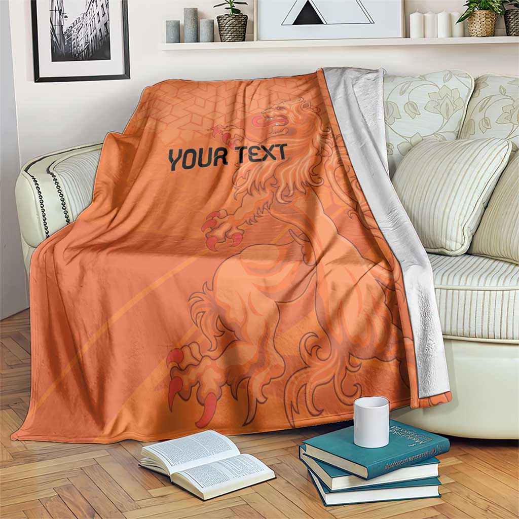 Orange lion-themed custom football blanket with YOUR TEXT print