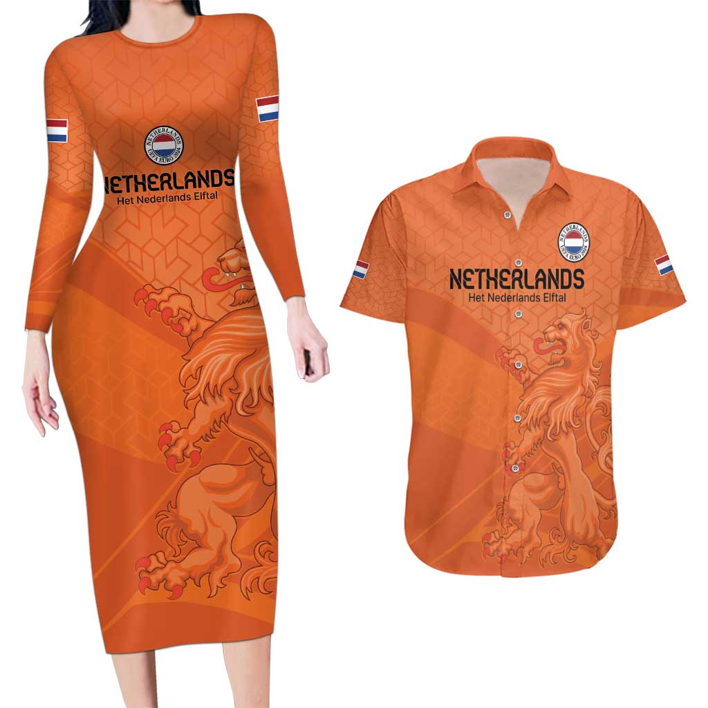 Custom Netherlands Oranje Football Couples Matching Long Sleeve Bodycon Dress and Hawaiian Shirt Come On Het Nederlands Elftal LT9 - Wonder Print Shop