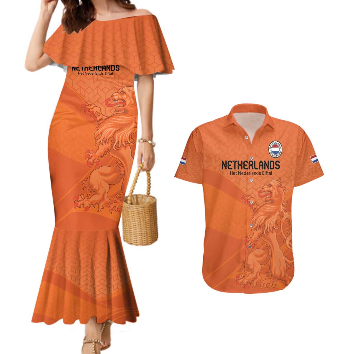 Custom Netherlands Oranje Football Couples Matching Mermaid Dress and Hawaiian Shirt Come On Het Nederlands Elftal LT9 - Wonder Print Shop