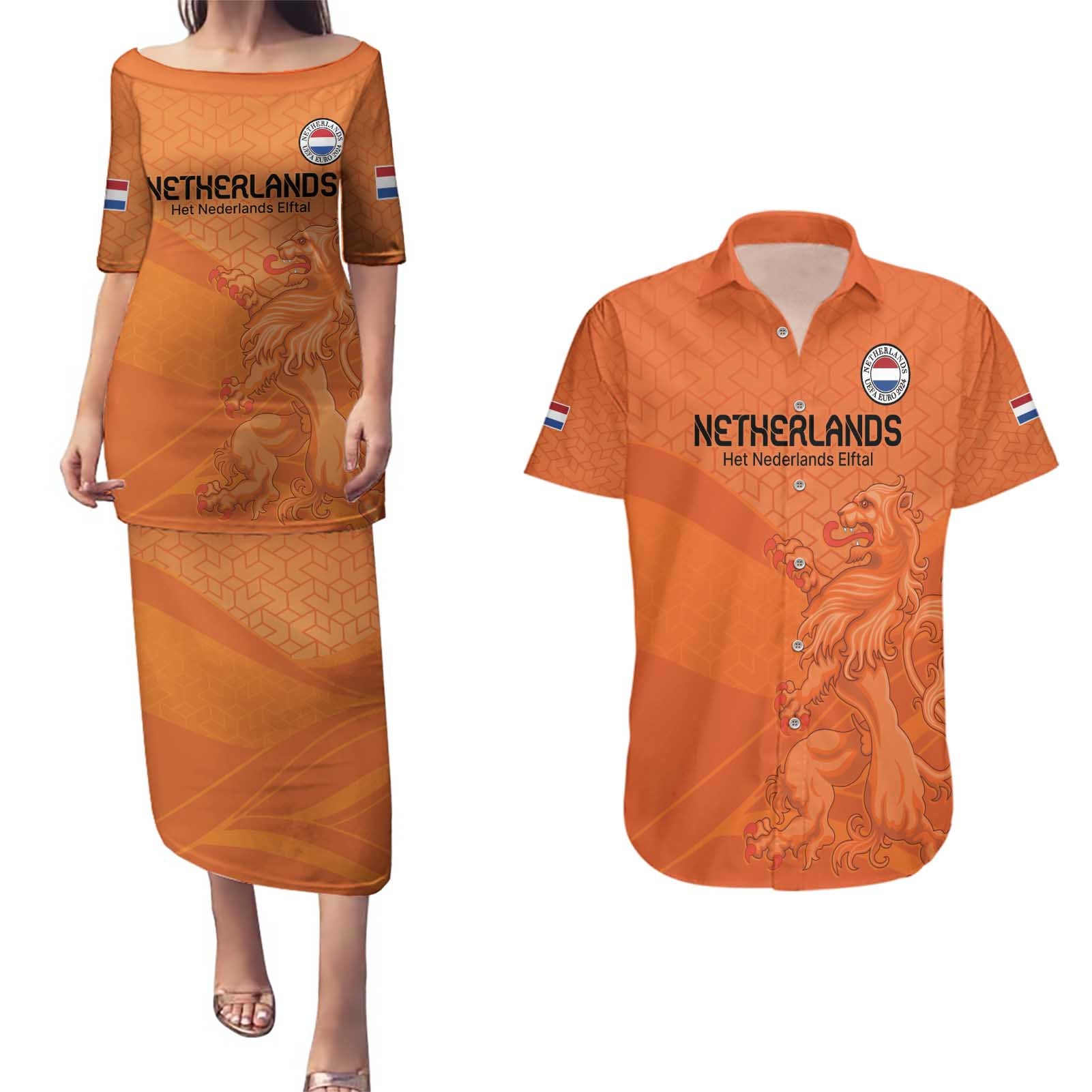 Custom Netherlands Oranje Football Couples Matching Puletasi and Hawaiian Shirt Come On Het Nederlands Elftal LT9 - Wonder Print Shop