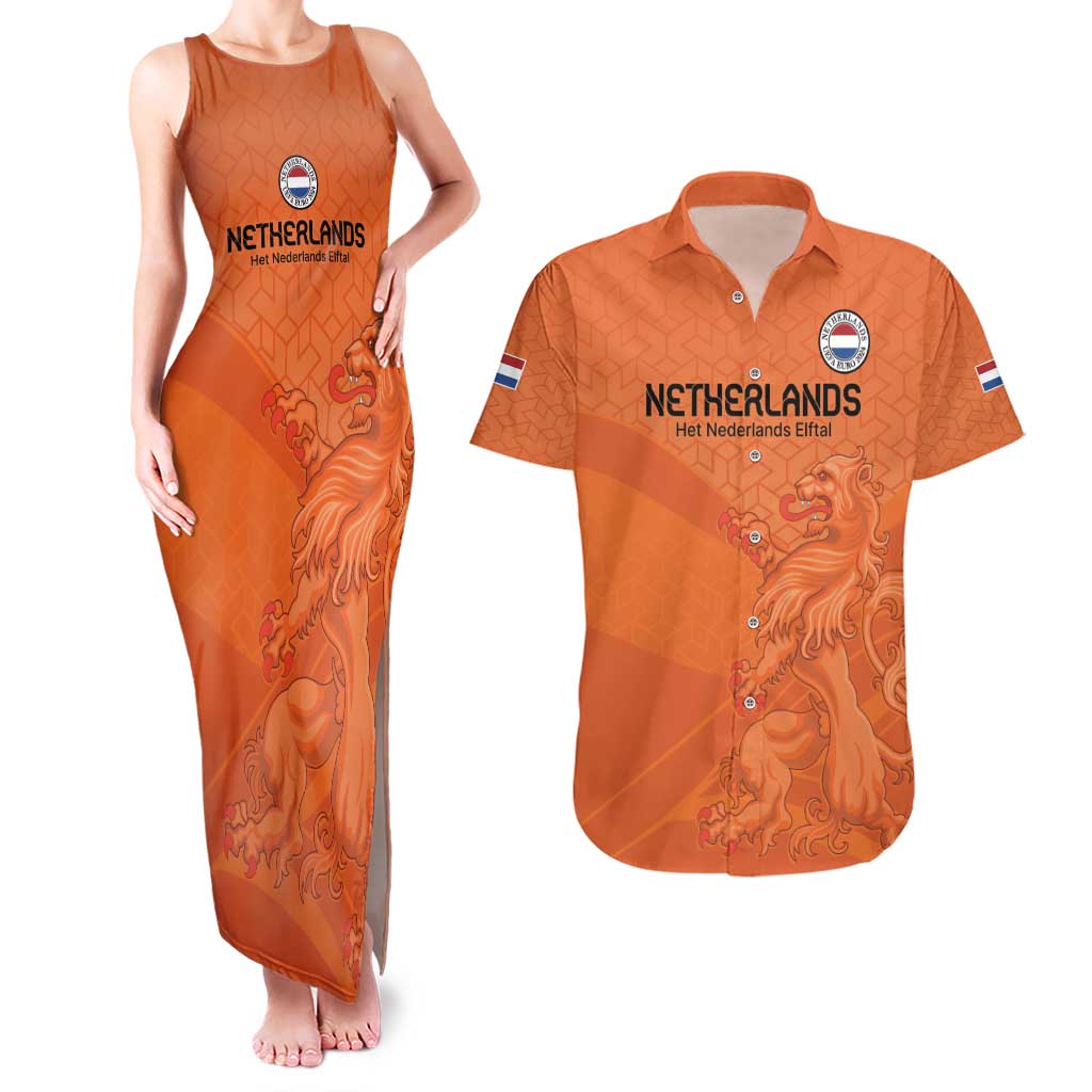 Custom Netherlands Oranje Football Couples Matching Tank Maxi Dress and Hawaiian Shirt Come On Het Nederlands Elftal LT9 - Wonder Print Shop