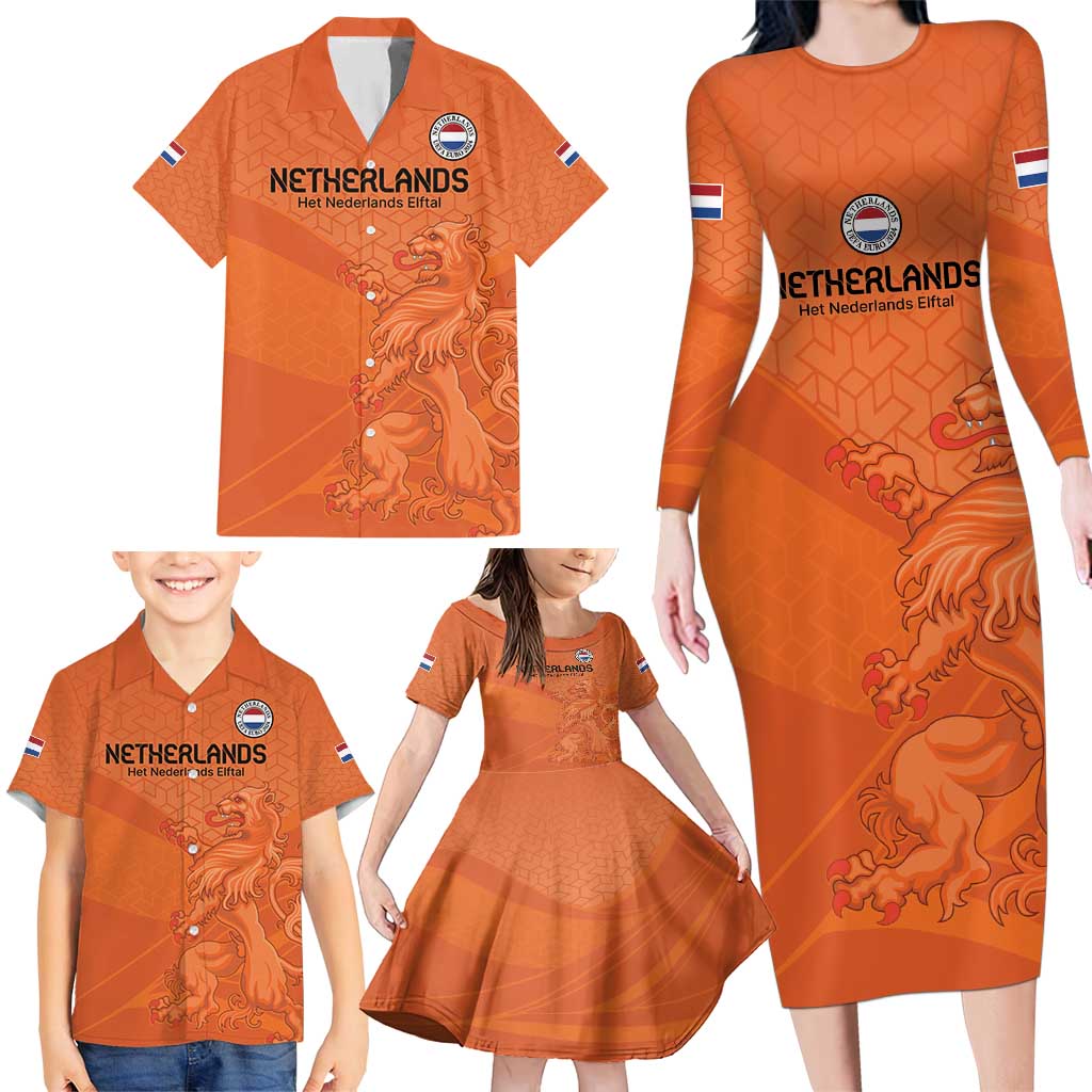 Custom Netherlands Oranje Football Family Matching Long Sleeve Bodycon Dress and Hawaiian Shirt Come On Het Nederlands Elftal LT9 - Wonder Print Shop