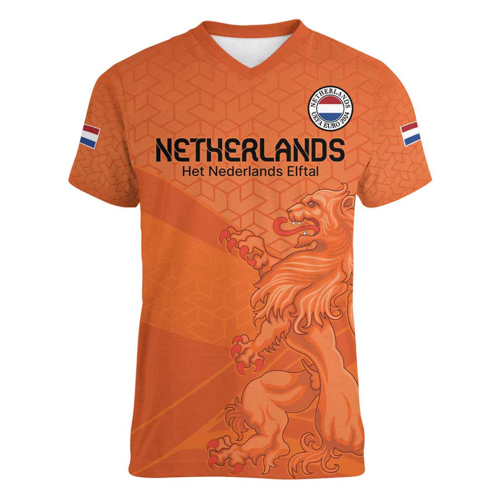 Custom Netherlands Oranje Football Women V-Neck T-Shirt Come On Het Nederlands Elftal