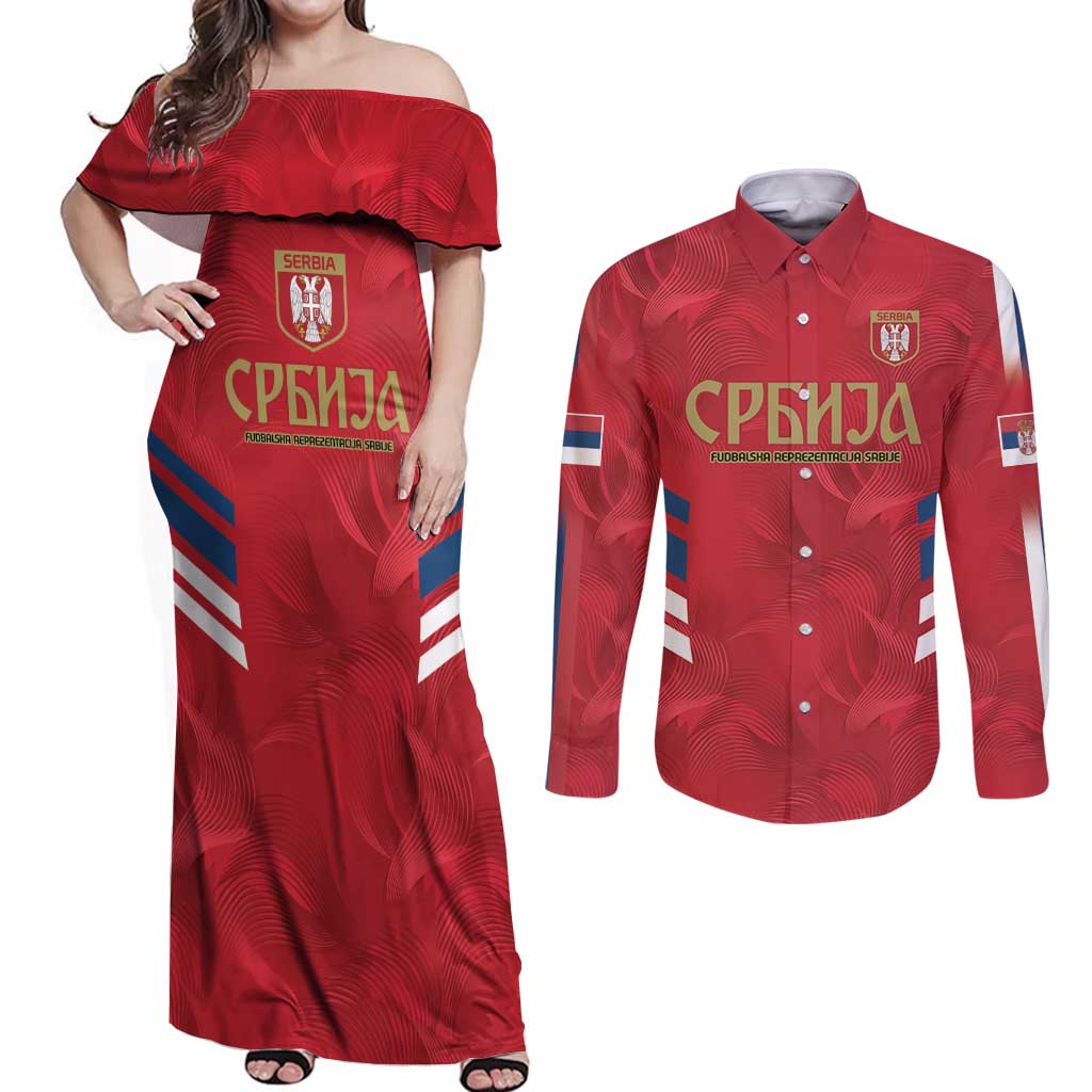 Custom Serbia Football Couples Matching Off Shoulder Maxi Dress and Long Sleeve Button Shirt Fudbalska reprezentacija Srbije LT9 - Wonder Print Shop