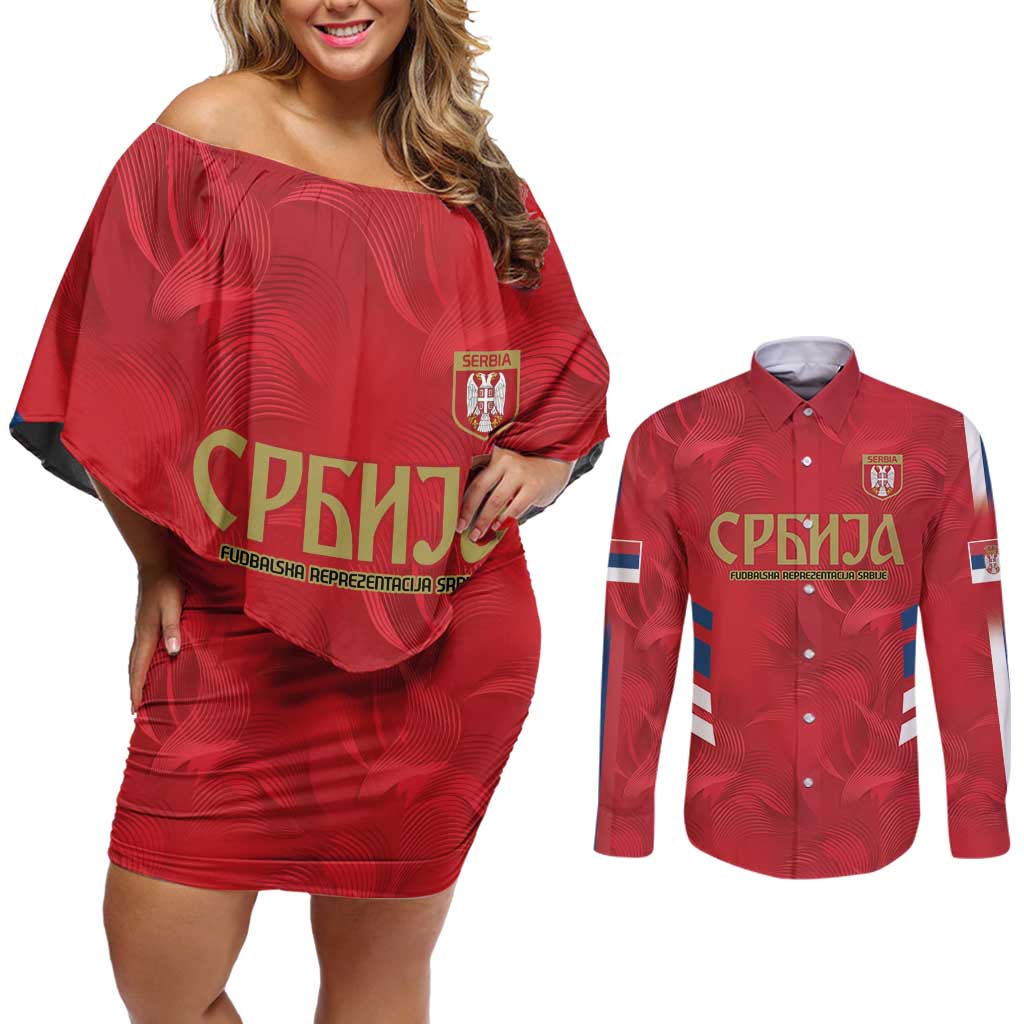 Custom Serbia Football Couples Matching Off Shoulder Short Dress and Long Sleeve Button Shirt Fudbalska reprezentacija Srbije LT9 - Wonder Print Shop