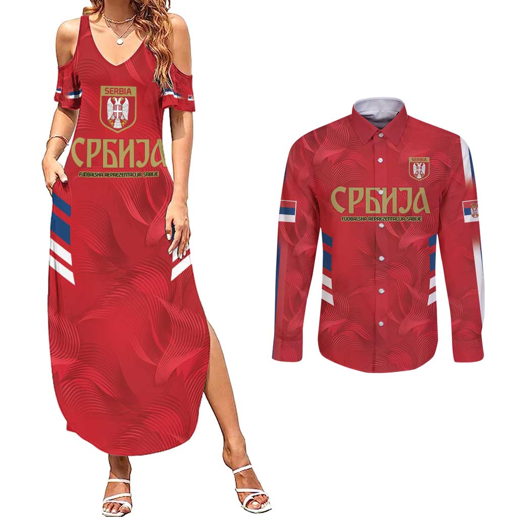 Custom Serbia Football Couples Matching Summer Maxi Dress and Long Sleeve Button Shirt Fudbalska reprezentacija Srbije LT9 - Wonder Print Shop