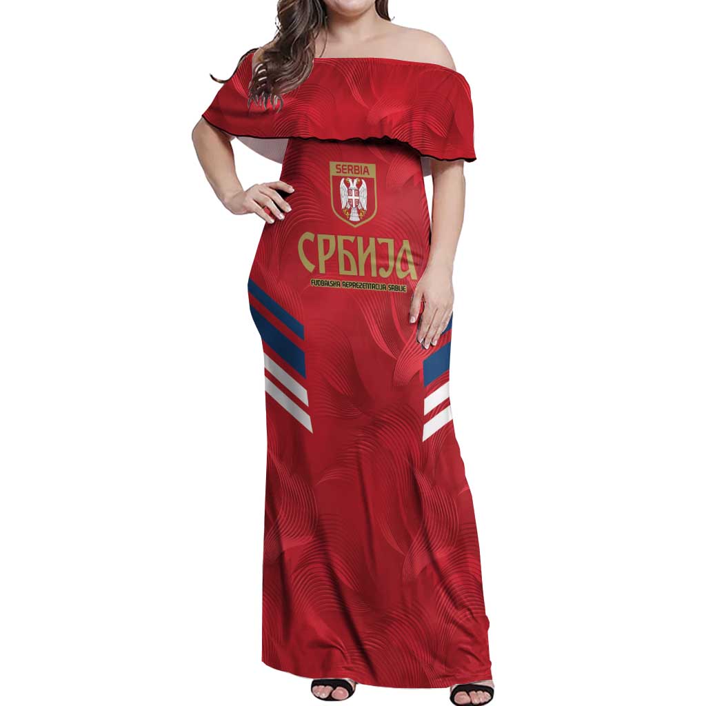 Custom Serbia Football Off Shoulder Maxi Dress Fudbalska reprezentacija Srbije - Wonder Print Shop