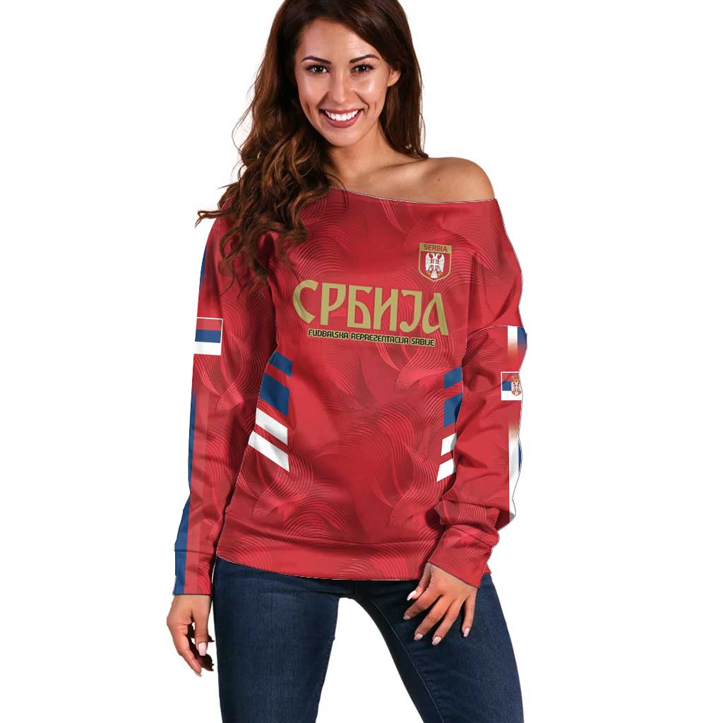 Custom Serbia Football Off Shoulder Sweater Fudbalska reprezentacija Srbije - Wonder Print Shop