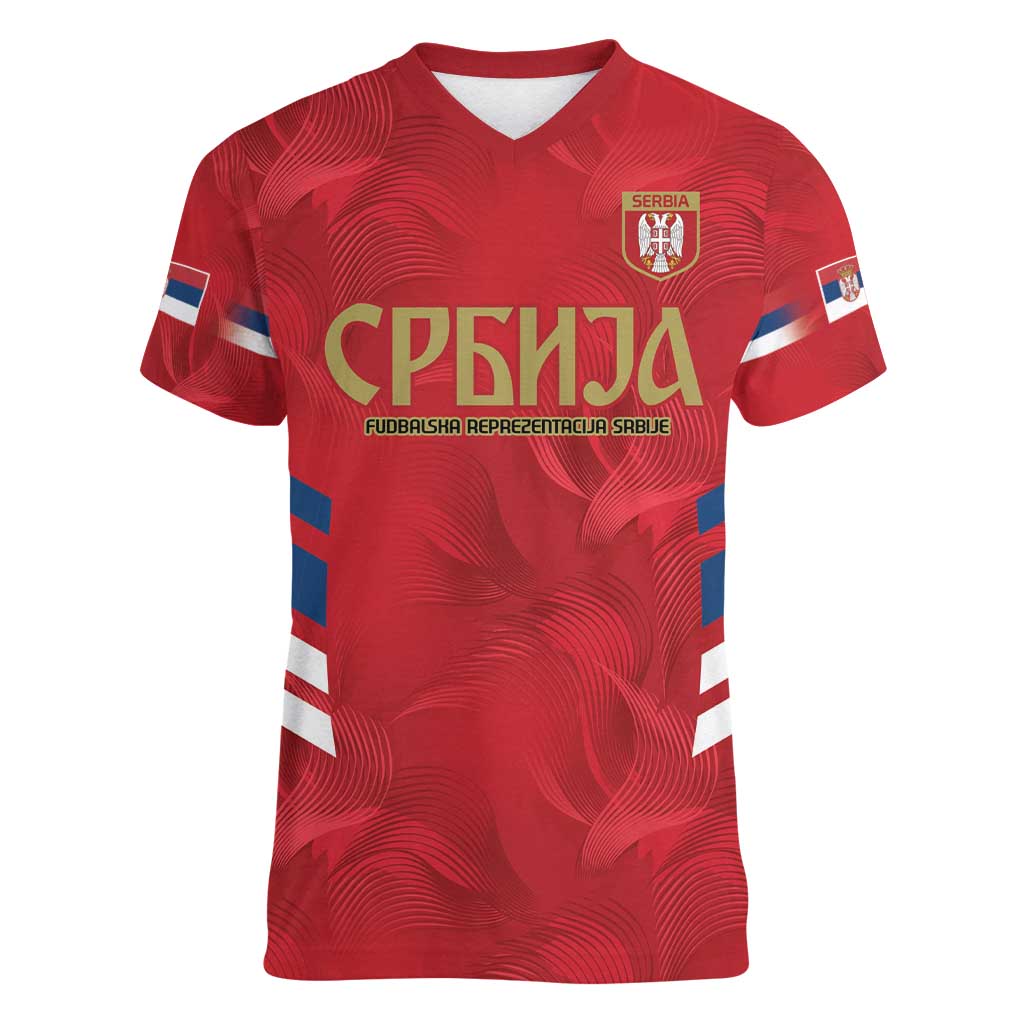 Custom Serbia Football Women V-Neck T-Shirt Fudbalska reprezentacija Srbije - Wonder Print Shop