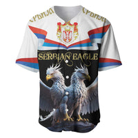 Baseball jersey with Serbian flag graphics and double-headed eagle front design