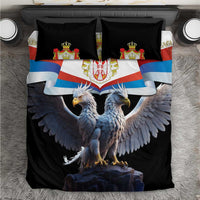 Black double-headed eagle bedding set with crest and flag-striped shield, 2 pillowcases