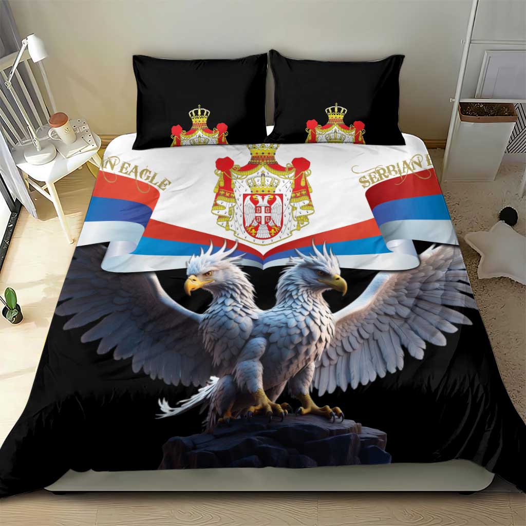 Black double-headed eagle duvet set with crest emblem and 2 pillowcases