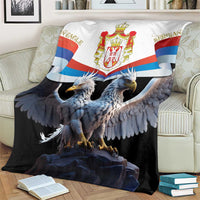 Black Serbia blanket with double-headed eagle, crest, and tricolor banner across top