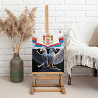 Serbia double-headed eagle canvas wall art shown standing on wooden easel