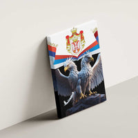 Serbia double-headed eagle canvas wall art, centered crest and two blue-gray eagles