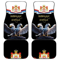 Set of black car floor mats with Serbia coat of arms and eagle graphic