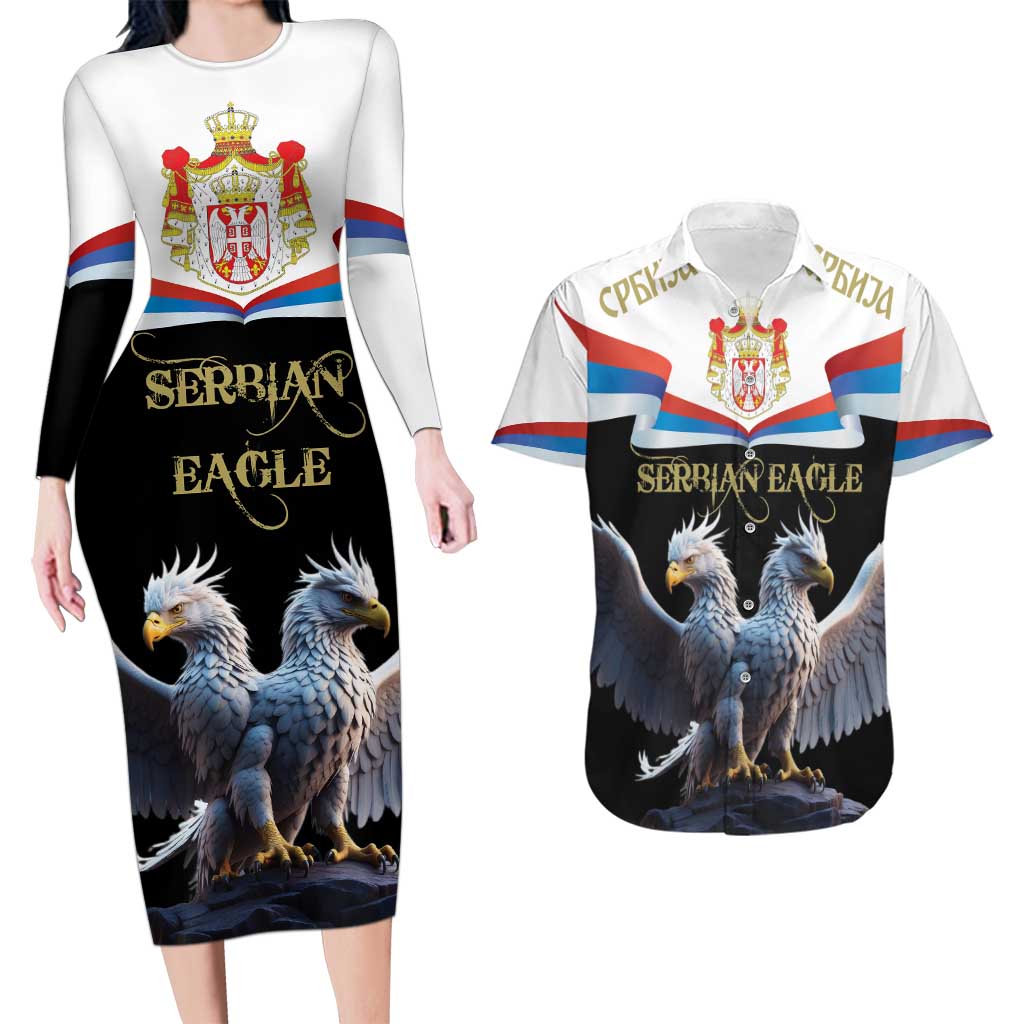 Serbia Silver Double-headed Eagle Couples Matching Long Sleeve Bodycon Dress and Hawaiian Shirt LT9 - Wonder Print Shop