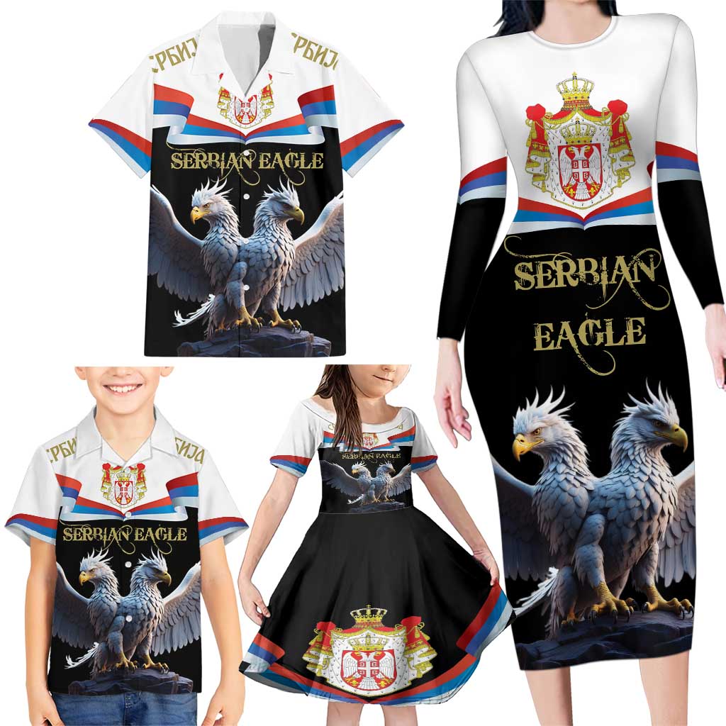 Serbia Silver Double-headed Eagle Family Matching Long Sleeve Bodycon Dress and Hawaiian Shirt LT9 - Wonder Print Shop