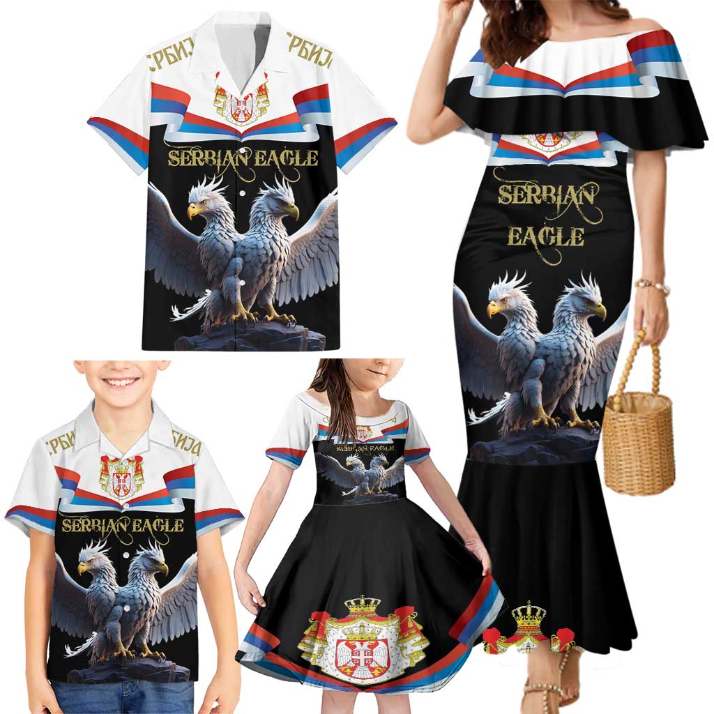 Serbia Silver Double-headed Eagle Family Matching Mermaid Dress and Hawaiian Shirt LT9 - Wonder Print Shop