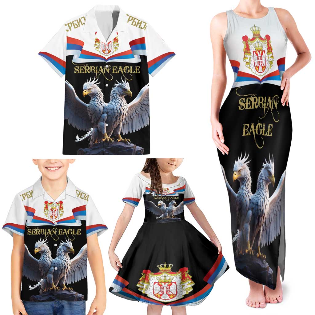 Serbia Silver Double-headed Eagle Family Matching Tank Maxi Dress and Hawaiian Shirt - Wonder Print Shop