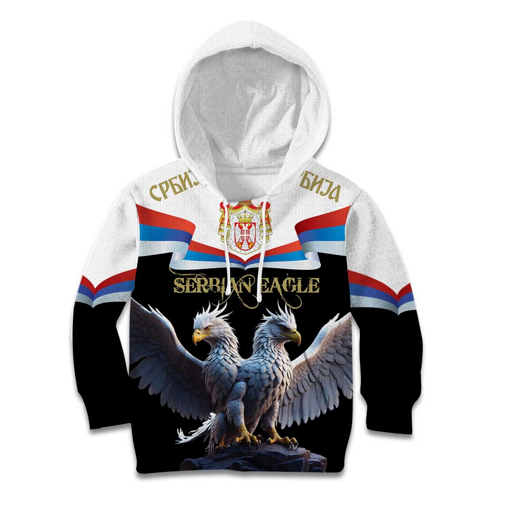 Serbia Silver Double-headed Eagle Kid Hoodie - Wonder Print Shop