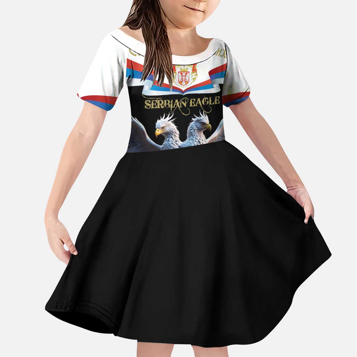 Serbia Silver Double-headed Eagle Kid Short Sleeve Dress - Wonder Print Shop