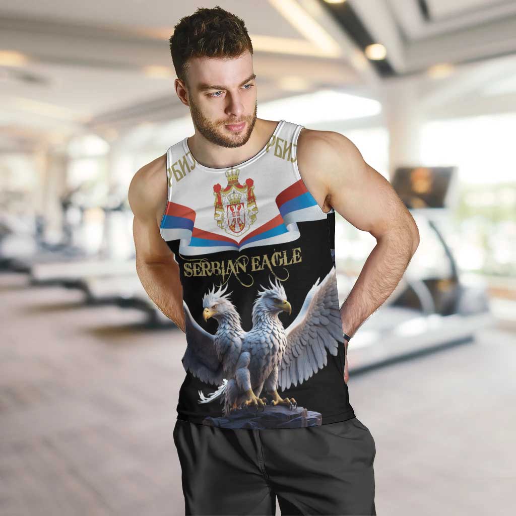 Serbia Silver Double-headed Eagle Men Tank Top - Wonder Print Shop