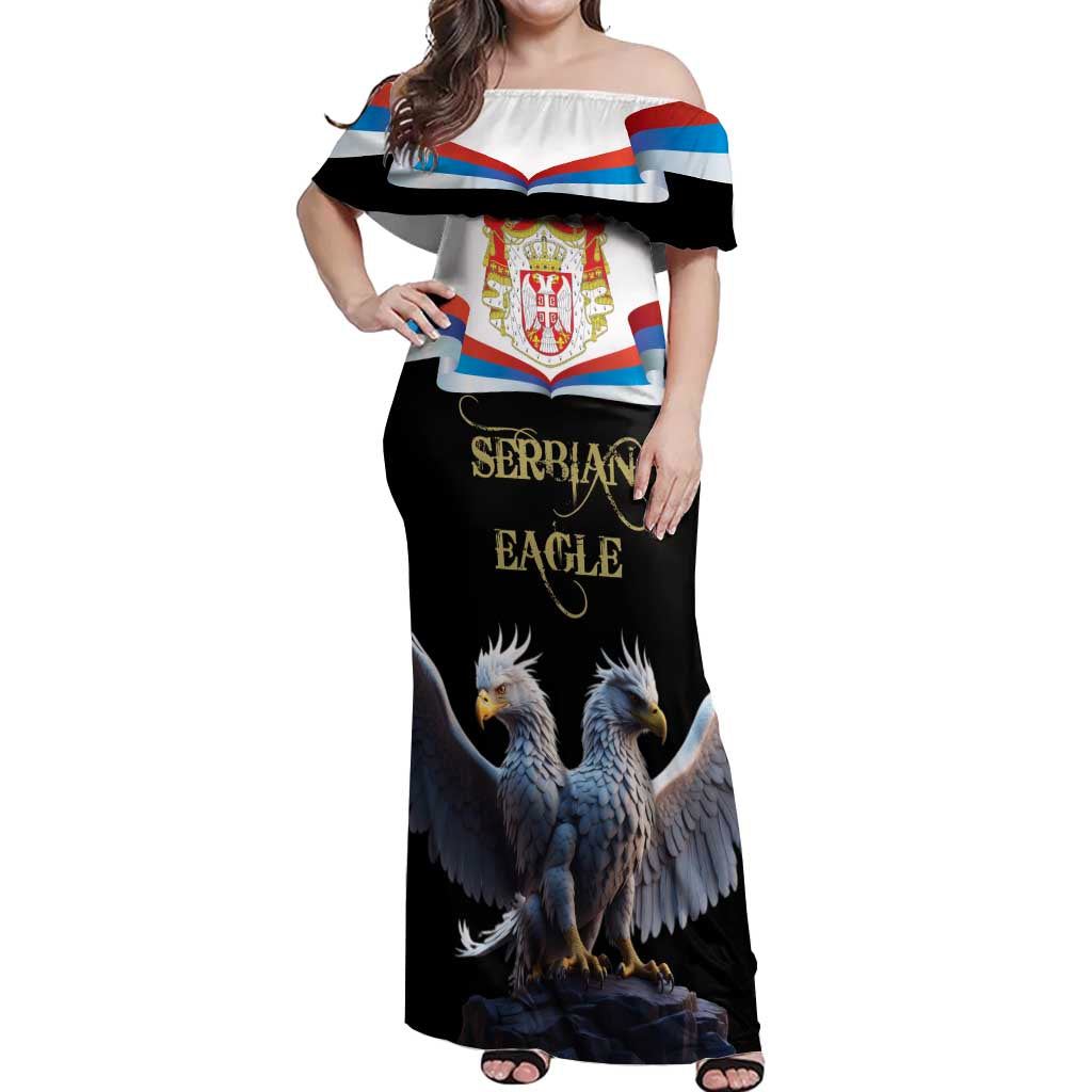 Serbia Silver Double-headed Eagle Off Shoulder Maxi Dress - Wonder Print Shop